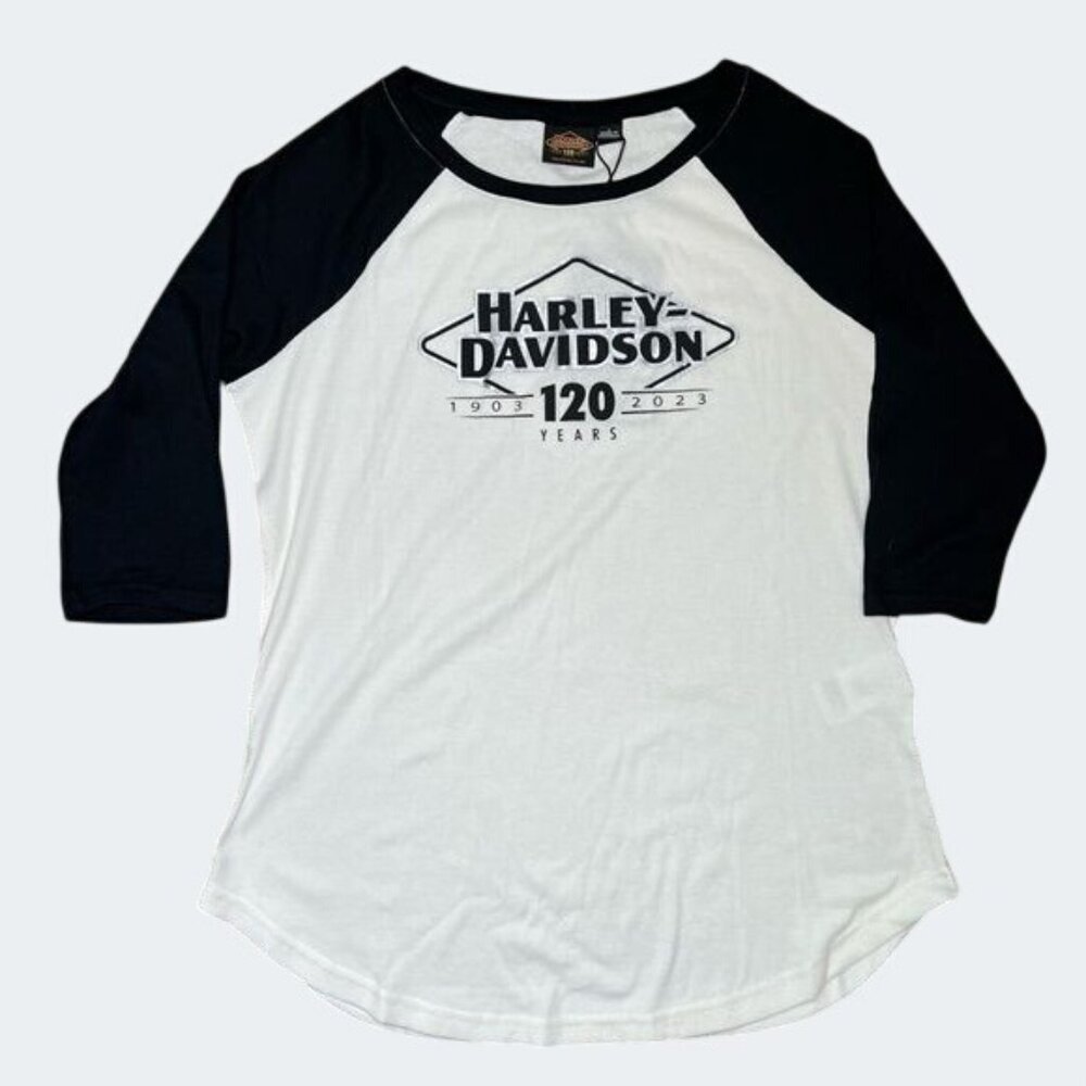 Harley-Davidson Womens 120th Anniversary Raglan Baseball Tee With 3/4 Sleeves L - Picture 9 of 15